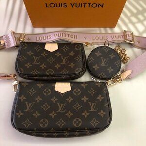 Louis Vuitton Brown Monogram Multi-Pouch Crossbody with Pink Strap